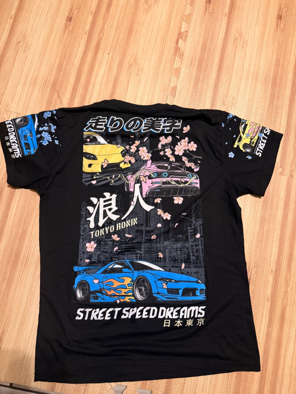 FRESH LAUNDRY Tokyo Racing Graphic Men's T-Shirt Black Crew Neck L Speed Dreams